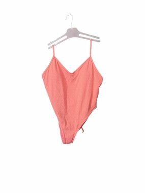 wild fable Coral Pink Textured V-Neck One-Piece Swimsuit